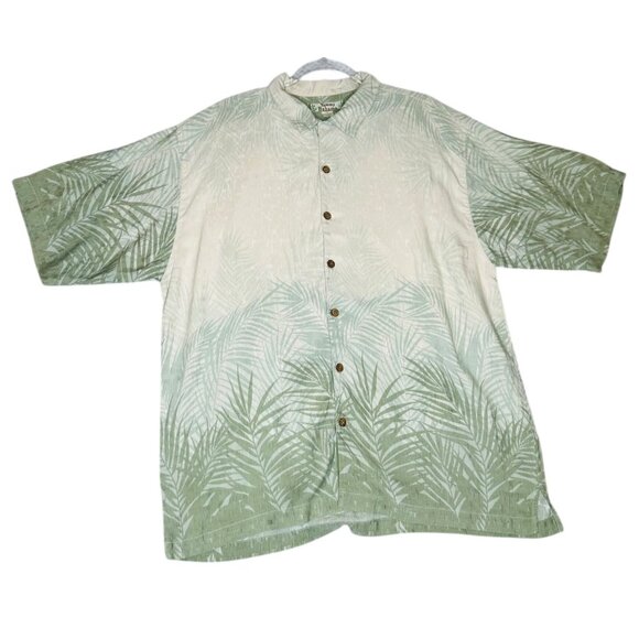 Tommy Bahama Mens XL 100% Silk Green Palm Print Short Sleeve Button-Up Shirt - Picture 5 of 11